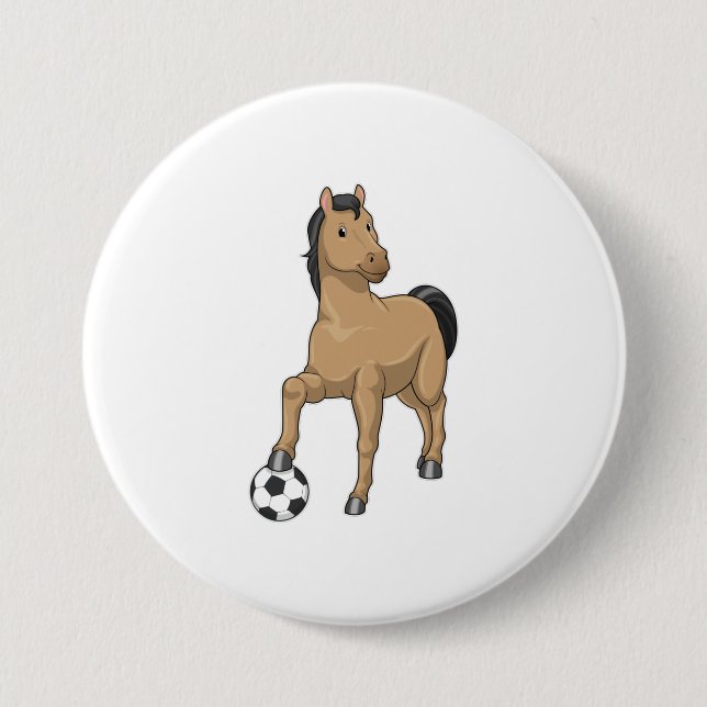 Pferd als Fußballspieler mit Fußball Button (Vorderseite)
