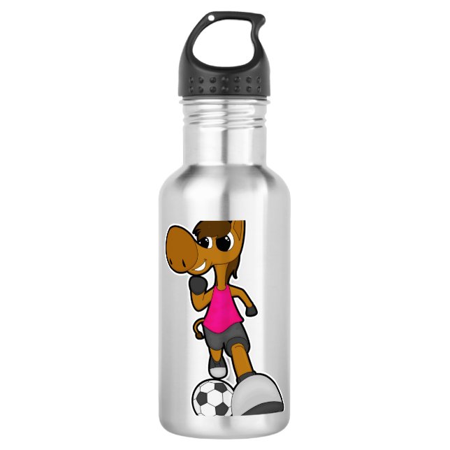 Pferd als Fußballspieler mit Fußball Edelstahlflasche (Vorderseite)