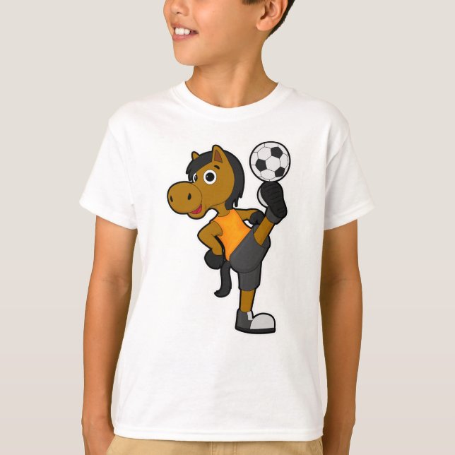 Pferd als Fußballspieler mit Fußball T-Shirt (Vorderseite)
