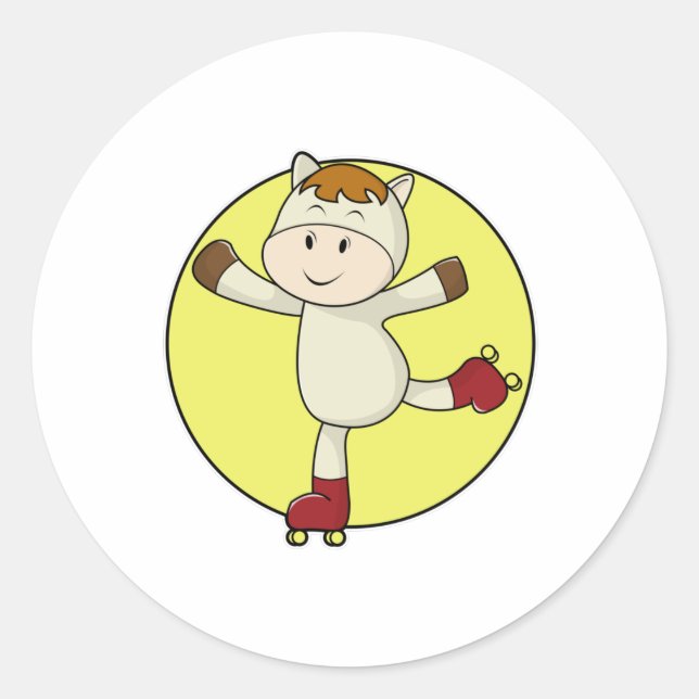 Pferd als Inline Skater & Inline Skate Runder Aufkleber (Vorderseite)