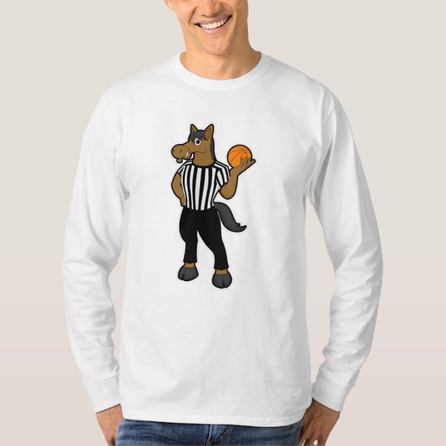 Pferd als Schiedsrichter mit Basketball & Pfeifen T-Shirt (Vorderseite)