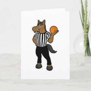 Pferd als Schiedsrichter mit Basketball und Trille Karte