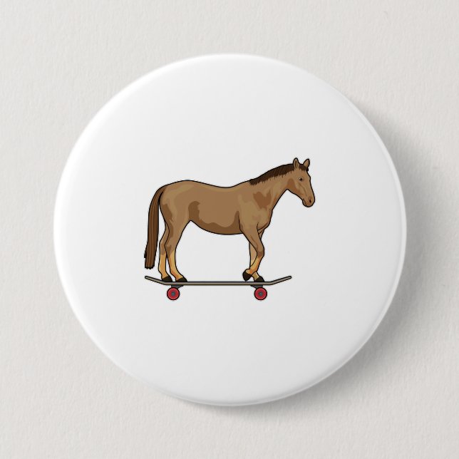 Pferd als Skater auf Skateboard Button (Vorderseite)