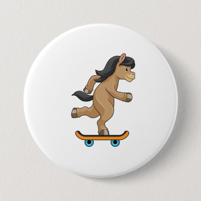 Pferd als Skater mit Skateboard Button (Vorderseite)