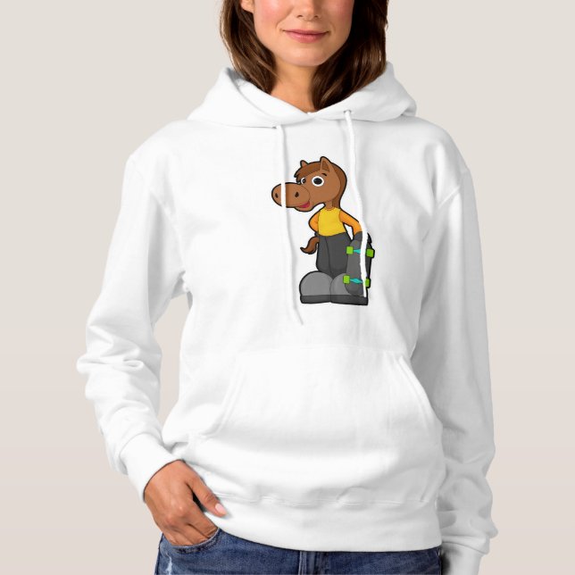 Pferd als Skater mit Skateboard Hoodie (Vorderseite)