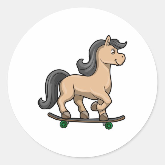 Pferd als Skater mit Skateboard Runder Aufkleber (Vorderseite)
