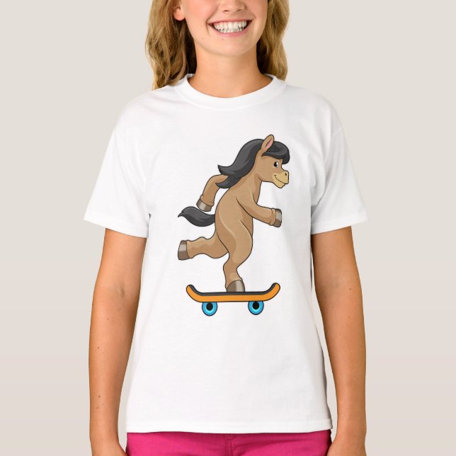 Pferd als Skater mit Skateboard T-Shirt (Vorderseite)