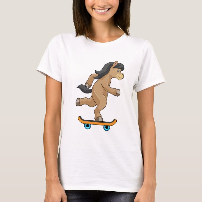 Pferd als Skater mit Skateboard T-Shirt (Vorderseite)