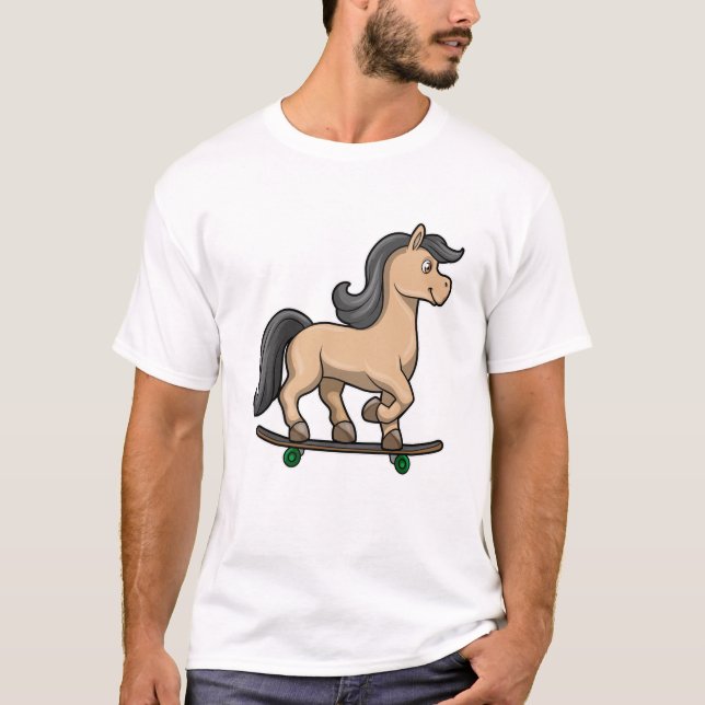 Pferd als Skater mit Skateboard T-Shirt (Vorderseite)