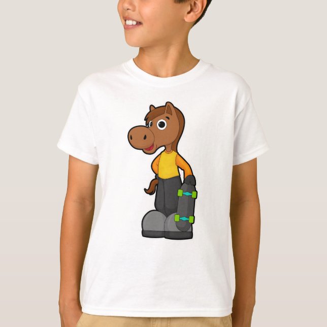 Pferd als Skater mit Skateboard T-Shirt (Vorderseite)