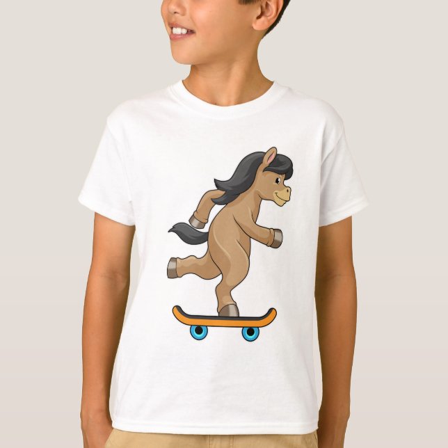 Pferd als Skater mit Skateboard T-Shirt (Vorderseite)