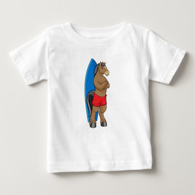 Pferd als Surfer mit Surfbrett Baby T-shirt (Vorderseite)