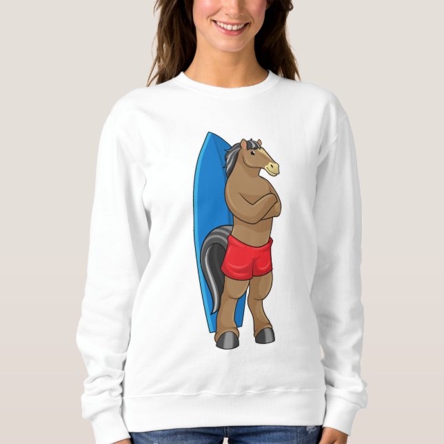 Pferd als Surfer mit Surfbrett Sweatshirt (Vorderseite)