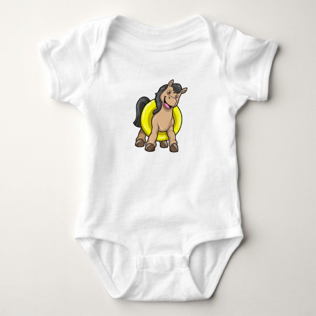 Pferd am Strand mit Schwimmring Baby Strampler (Vorderseite)