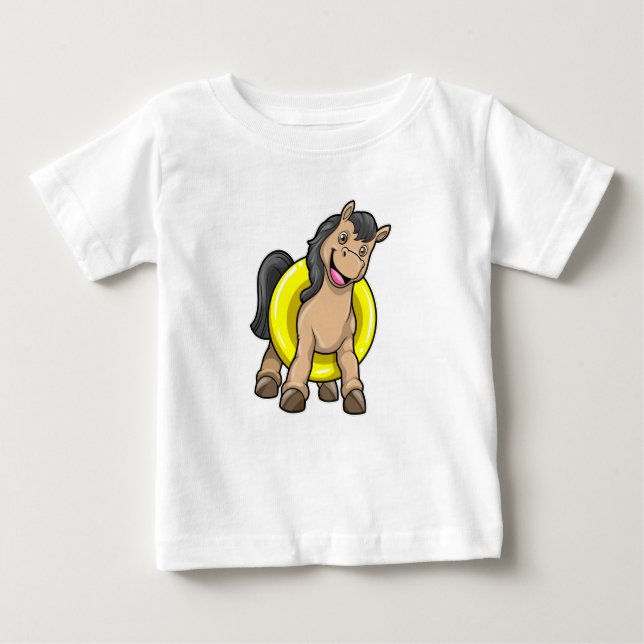 Pferd am Strand mit Schwimmring Baby T-shirt (Vorderseite)