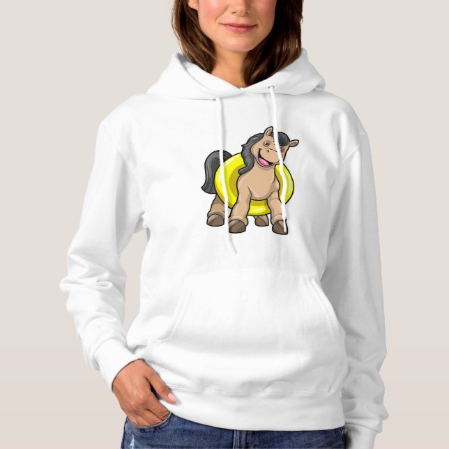 Pferd am Strand mit Schwimmring Hoodie (Vorderseite)