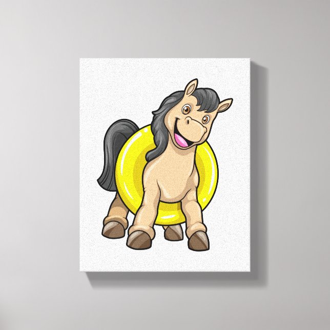 Pferd am Strand mit Schwimmring Leinwanddruck (Vorderseite)