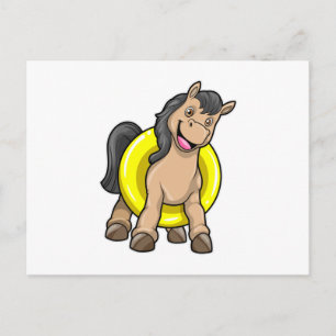 Pferd am Strand mit Schwimmring Postkarte
