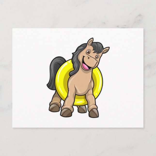 Pferd am Strand mit Schwimmring Postkarte (Vorderseite)