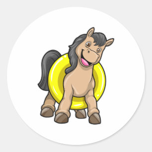Pferd am Strand mit Schwimmring Runder Aufkleber