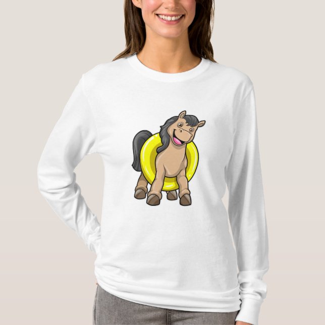 Pferd am Strand mit Schwimmring T-Shirt (Vorderseite)