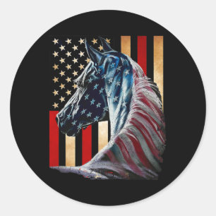 Pferd Amerikanische Flagge Unabhängigkeitstag 4. J Runder Aufkleber