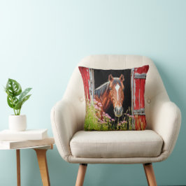Pferd an der Barenttür mit Wildblumen Kissen