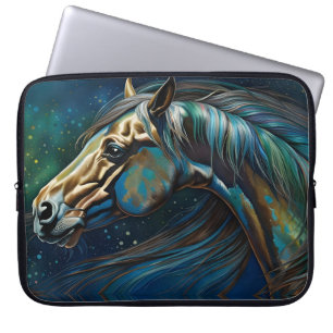 Pferd Aquamarin blaugrün braun Laptopschutzhülle