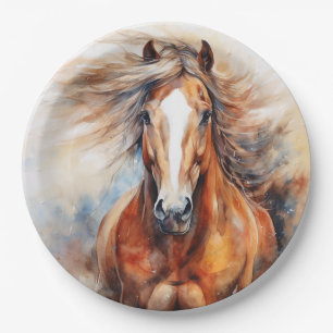 Pferd Aquarell Braun und Weiß Pappteller