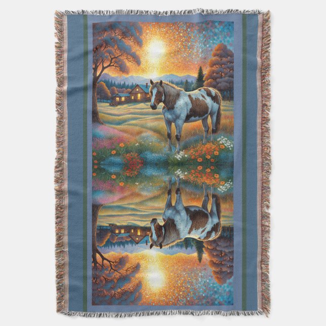 Pferd auf Bauernhof Wildblumenwiese Decke (Vorderseite Vertikal)