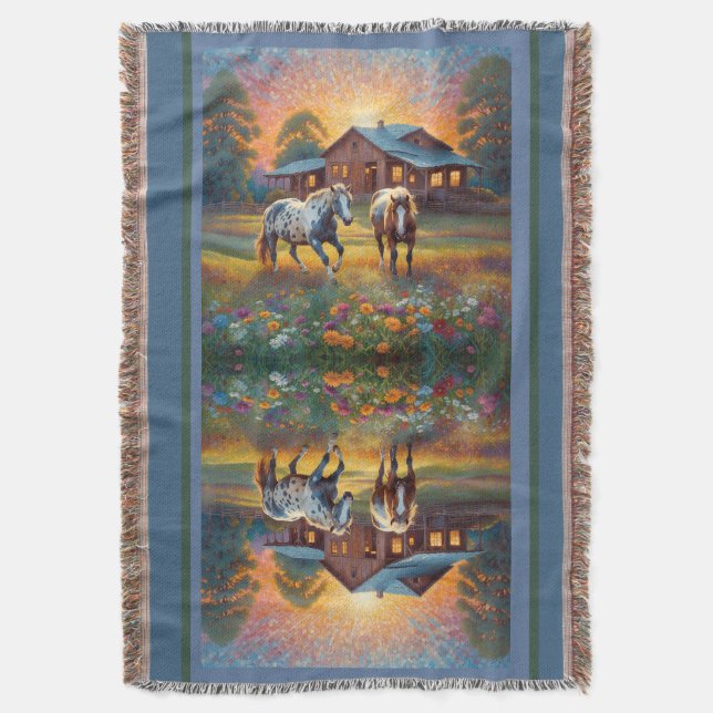 Pferd auf Bauernhof Wildblumenwiese Decke (Vorderseite Vertikal)