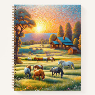 Pferd auf Bauernhof Wildblumenwiese Notizbuch