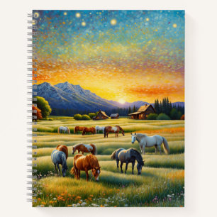 Pferd auf Bauernhof Wildblumenwiese Notizbuch