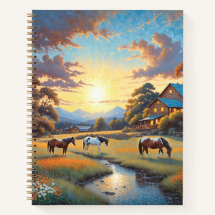 Pferd auf Bauernhof Wildblumenwiese Notizbuch