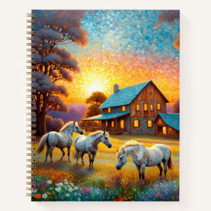 Pferd auf Bauernhof Wildblumenwiese Notizbuch