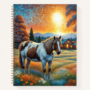 Pferd auf Bauernhof Wildblumenwiese Notizbuch