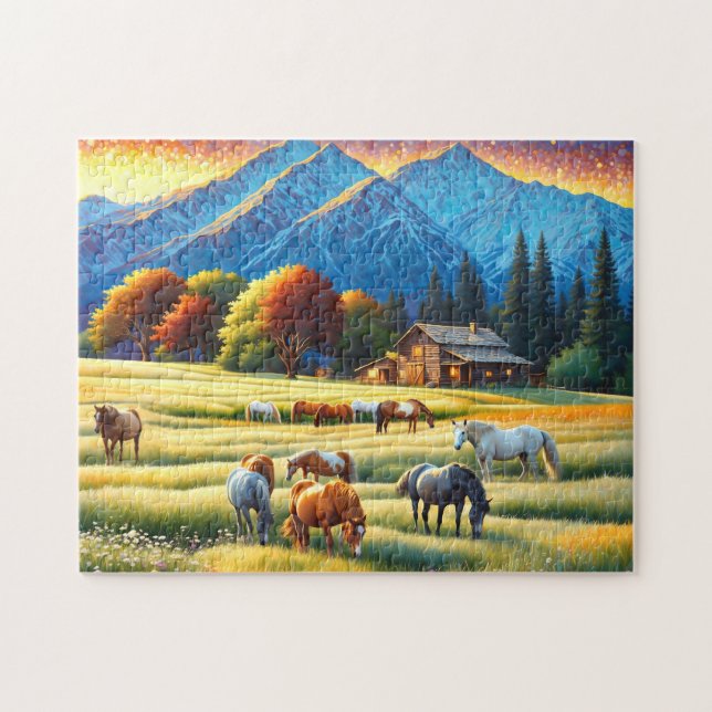Pferd auf Bauernhof Wildblumenwiese Puzzle (Horizontal)