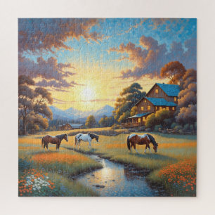 Pferd auf Bauernhof Wildblumenwiese Puzzle