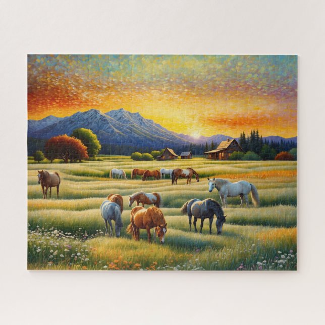 Pferd auf Bauernhof Wildblumenwiese Puzzle (Horizontal)