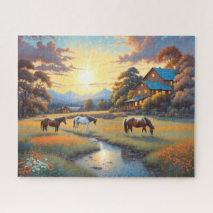 Pferd auf Bauernhof Wildblumenwiese Puzzle
