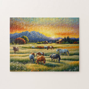 Pferd auf Bauernhof Wildblumenwiese Puzzle