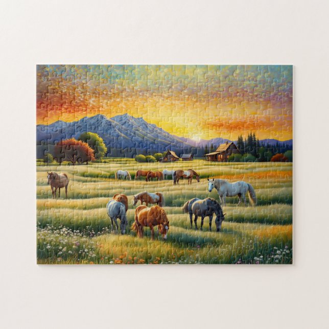 Pferd auf Bauernhof Wildblumenwiese Puzzle (Horizontal)