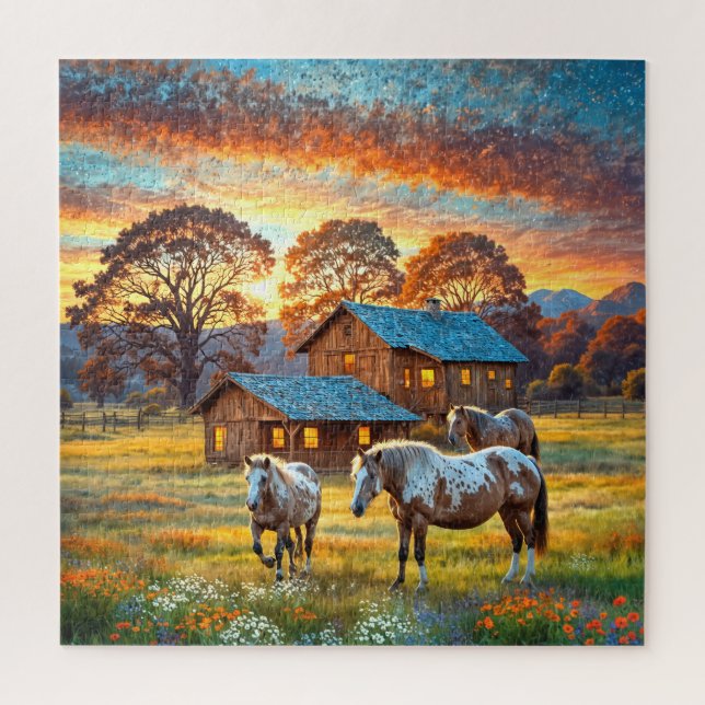 Pferd auf Bauernhof Wildblumenwiese Puzzle (Vertikal)