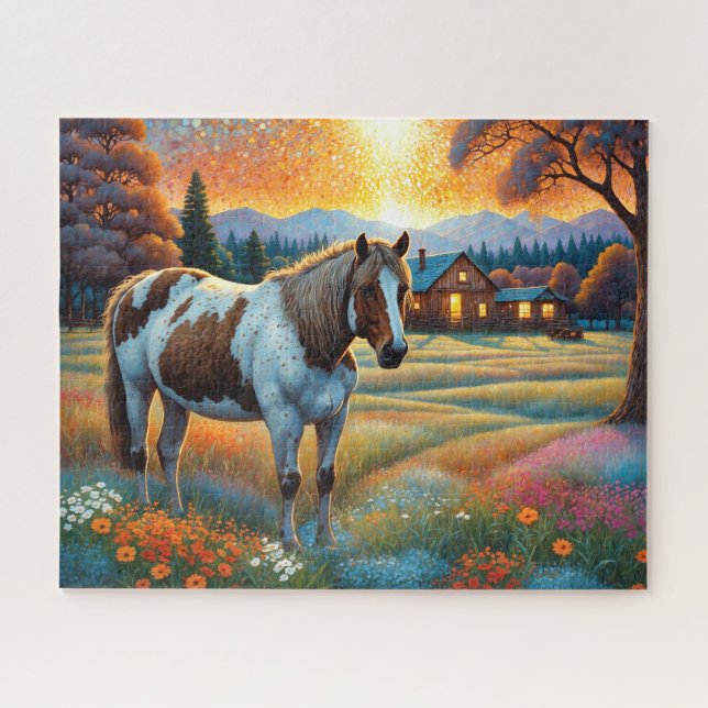 Pferd auf Bauernhof Wildblumenwiese Puzzle (Horizontal)