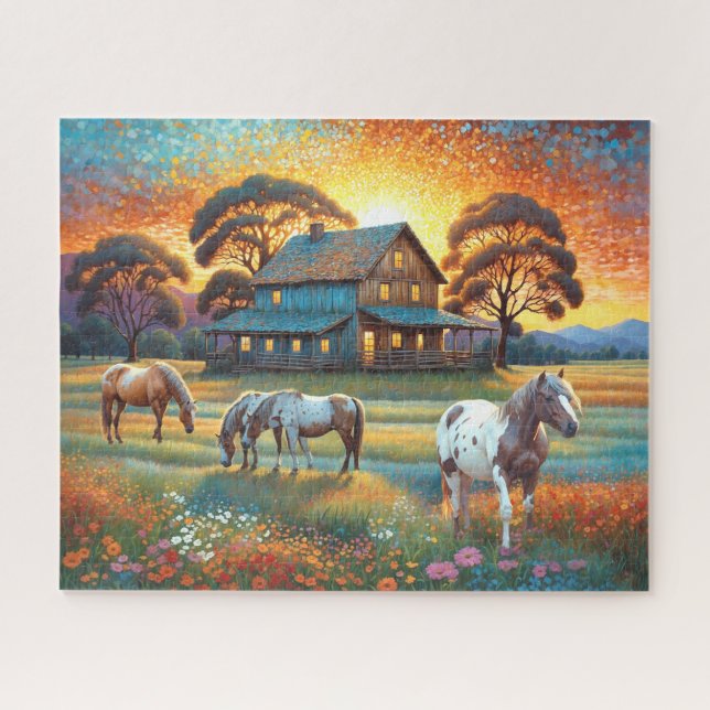 Pferd auf Bauernhof Wildblumenwiese Puzzle (Horizontal)