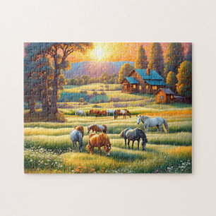 Pferd auf Bauernhof Wildblumenwiese Puzzle