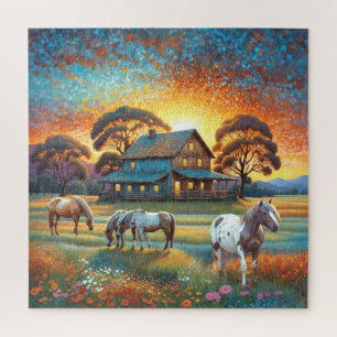 Pferd auf Bauernhof Wildblumenwiese Puzzle