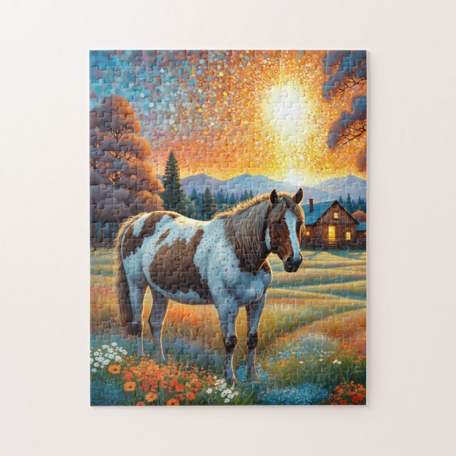 Pferd auf Bauernhof Wildblumenwiese Puzzle (Vertikal)