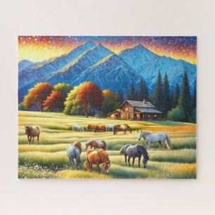 Pferd auf Bauernhof Wildblumenwiese Puzzle
