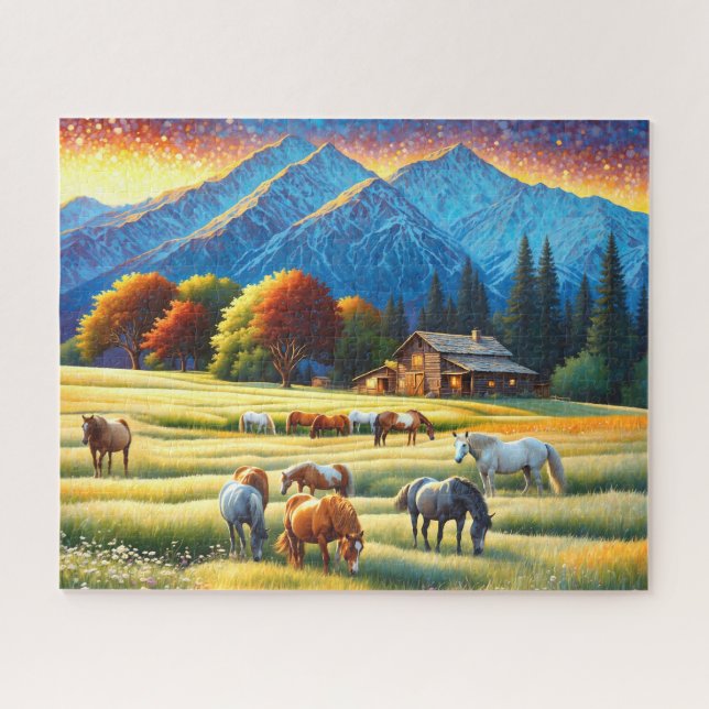 Pferd auf Bauernhof Wildblumenwiese Puzzle (Horizontal)